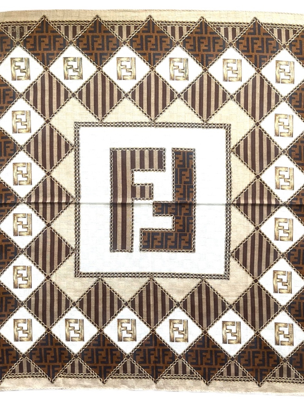 Vintage FENDI FF Zucca Monogram Square Scarf 19x19 inches Neckerchief Bandana It